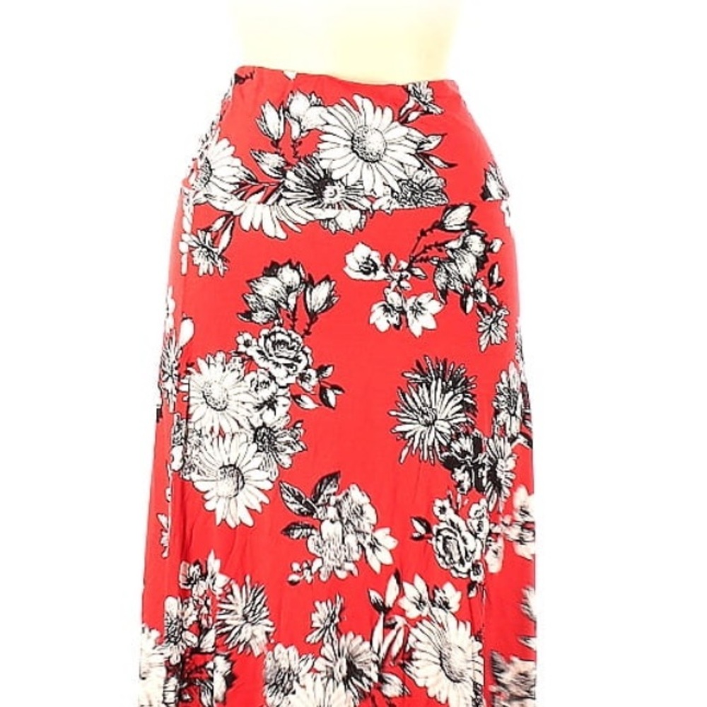 Loveappella Vibrant Red Floral Maxi Skirt